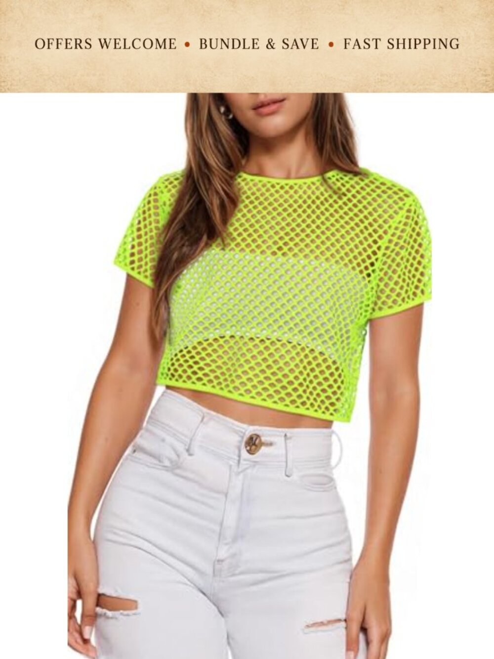 Women Mesh Fishnet Sheer See Through Crop Top Cover Up Short Sleeve